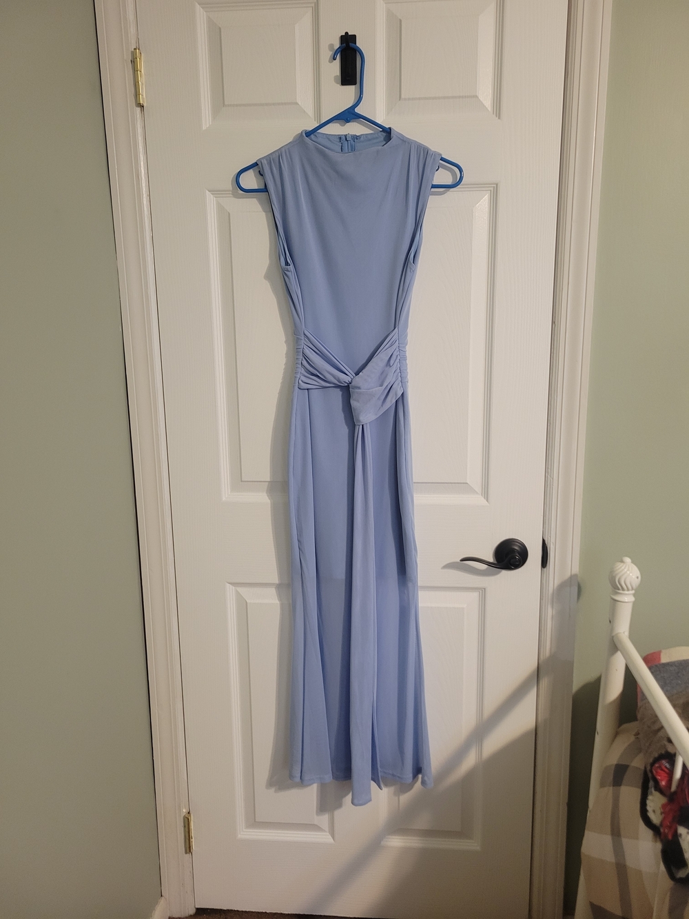Elegant Light Blue Sleeveless Maxi Dress with Waist Knot